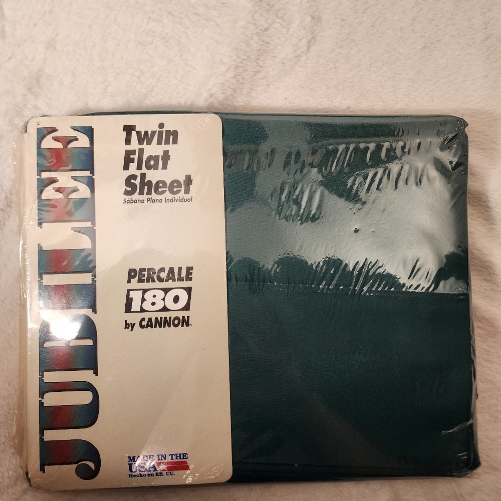 Vtg  Jubilee No Iron Percale Twin Flat Sheets 180TC USA  Green New Old Stock